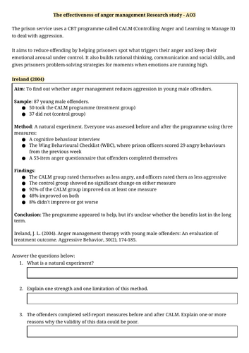 Anger Management - Forensic Psychology NEW AQA A Level Psychology 2025 ...