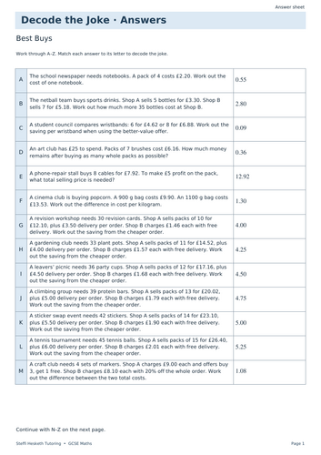 Best Buys | GCSE Decode the Joke + Answers | Teaching Resources