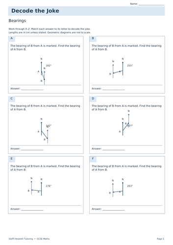 Bearings | GCSE Decode the Joke + Answers | Teaching Resources