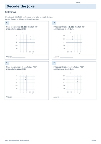 Rotations | GCSE Decode the Joke + Answers | Teaching Resources