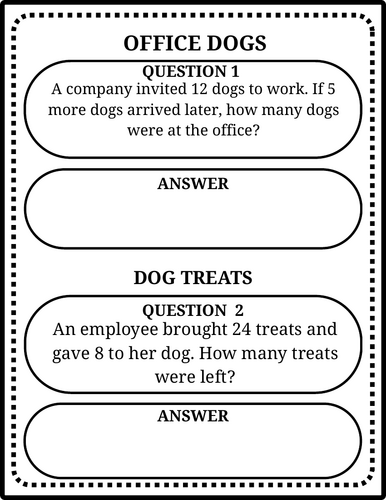 Dogs at Work Math Word Problems | 40 Printable Problems & Answer Key ...