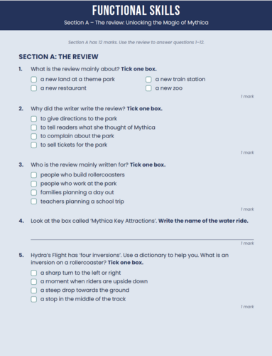 Functional Skills English Entry Level 3 Reading Practice Paper + Mark ...