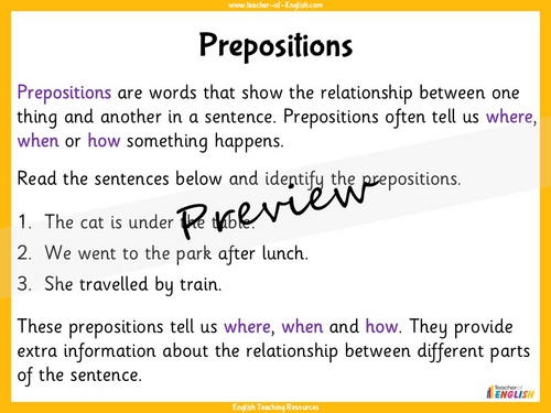 Prepositions - Years 5 and 6 Grammar | Teaching Resources