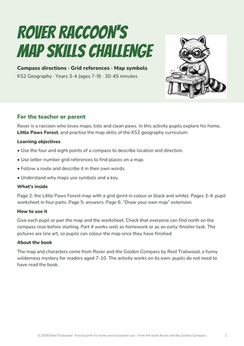 Rover Raccoon's Map Skills Challenge: Compass Directions & Grid ...