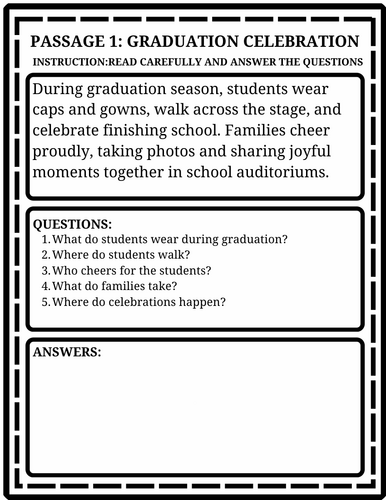 Graduation Season Reading Comprehension Passages | End of Year ...