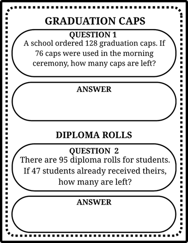 Graduation Math Word Problems | 40 End of Year Problems & Answer Key ...