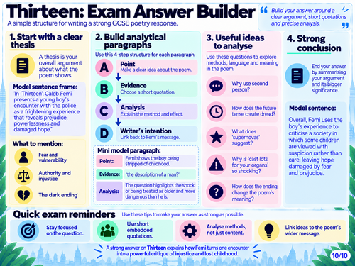 Thirteen by Caleb Femi | AQA GCSE English Literature | Worlds and Lives Exam Answer Builder