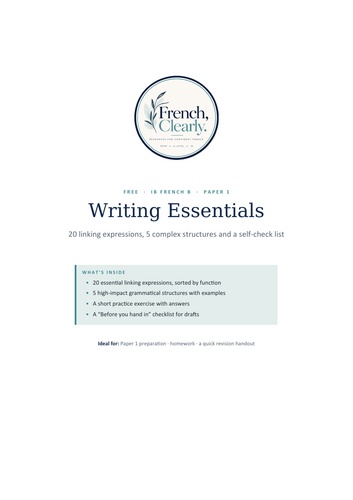 FREE IB French B Writing Essentials – 20 Connectives, 5 Complex ...