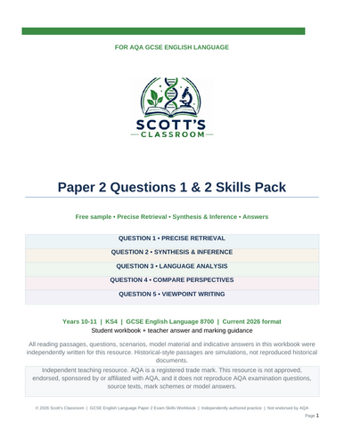 FREE AQA English Language Paper 2 Q1 & Q2 | Teaching Resources