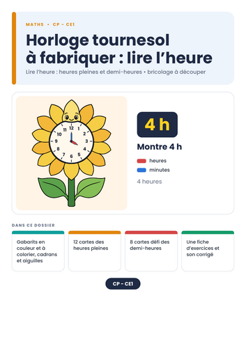 french-sunflower-clock-craft-lire-l-heure-teaching-resources