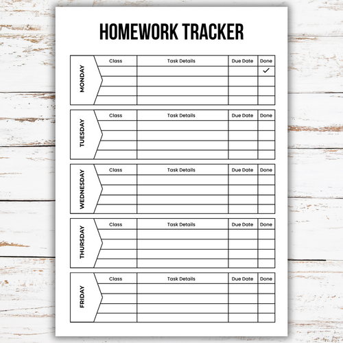 Kids Homework Tracker for teacher, Student Planner, Homework Checklist ...