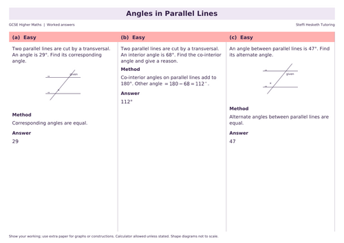 GCSE Higher Angles in Parallel Lines | Topic Overview Differentiated ...
