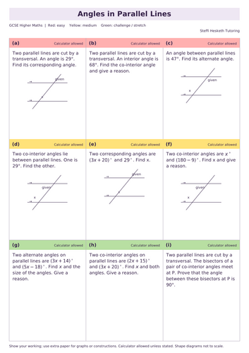 GCSE Higher Angles in Parallel Lines | Topic Overview Differentiated ...