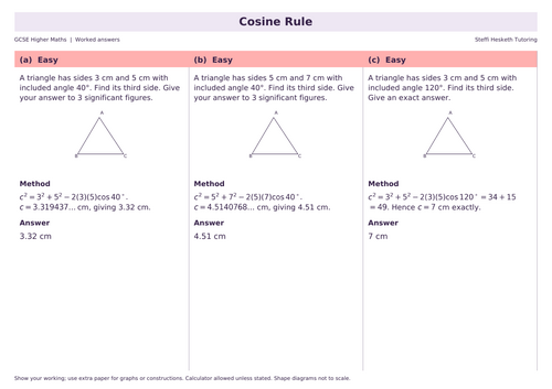 GCSE Higher Cosine Rule | Topic Overview Differentiated Worksheet ...