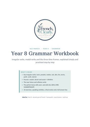 KS3 French Year 8 Grammar Workbook – Irregular Verbs, Near Future ...