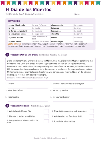 Día de los Muertos Conti-Style: 2 Spanish Lessons + Worksheet (upper ...