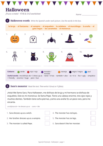 Halloween, Conti Style: 2 Spanish Lessons + Worksheet (KS3, S1/2 & Y7/8 ...