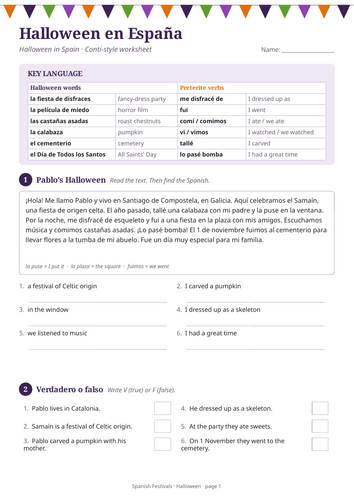Halloween en España Conti Style: 2 Spanish Lessons + Worksheet (KS3 ...