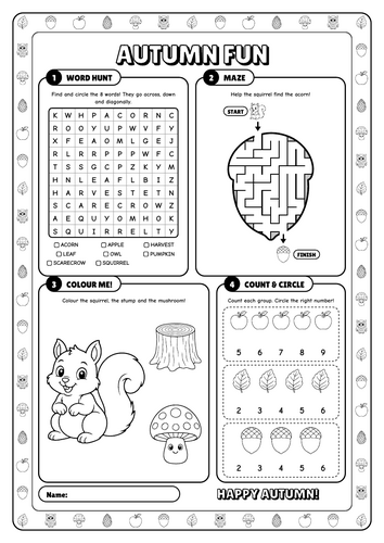 Autumn Activity Placemat Word Search | 2 pp | Teaching Resources