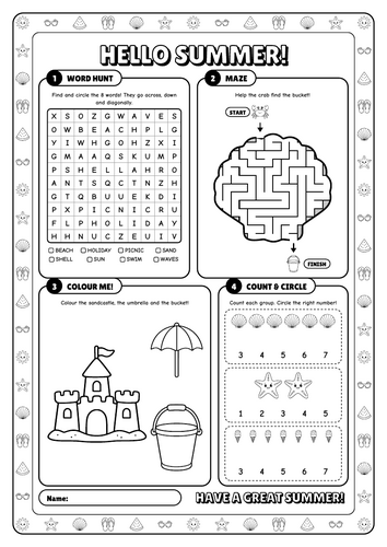 Summer Activity Placemat Word Search | 2 pp | Teaching Resources
