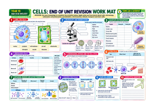 GCSE Biology Cells – End of Unit Revision | Knowledge Organiser, Work ...
