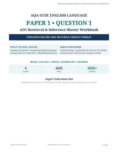 AQA GCSE English Language Paper 1 Question 1 Workbook AO1 Retrieval & Inference | 2026 Exam Format