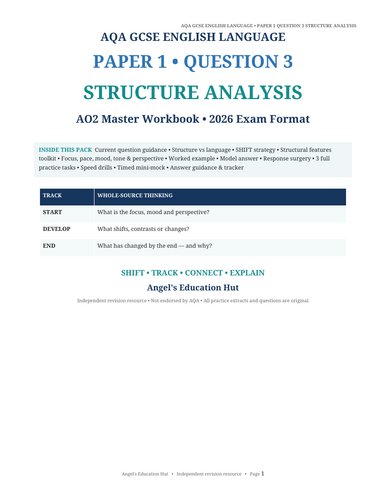 AQA GCSE English Language Paper 1 Question 3 Workbook | Structure Analysis AO2 | 2026 Exam Practice