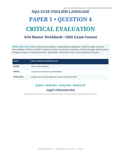 AQA GCSE English Language Paper 1 Question 4 Workbook Critical Evaluation AO4 | 2026 Exam Practice