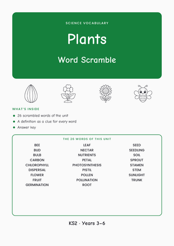 Plants Word Scramble KS2 Science | 5 Sheets | Teaching Resources