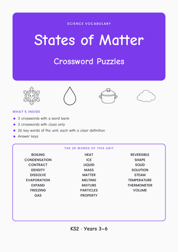 States of Matter Crossword KS2 | 9 Sheets | Teaching Resources