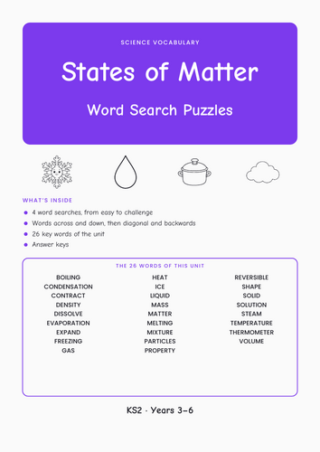 States of Matter Word Search KS2 | 7 Sheets | Teaching Resources