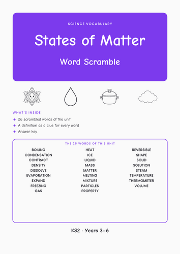 States of Matter Word Scramble KS2 | 5 Sheets | Teaching Resources