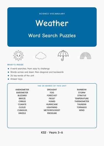 Weather Word Search KS2 Science | 7 Sheets | Teaching Resources