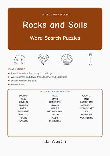 Rocks and Soils Word Search KS2 | 7 Sheets | Teaching Resources