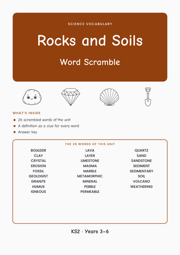 Rocks and Soils Word Scramble KS2 | 5 Sheets | Teaching Resources