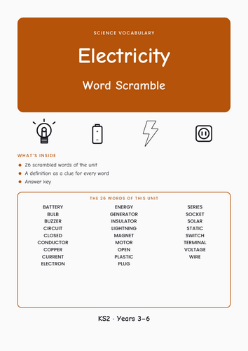 Electricity Word Scramble KS2 Science | 5 pp | Teaching Resources