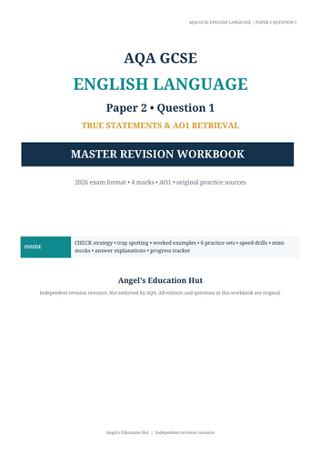 AQA GCSE English Language Paper 2 Question 1 Workbook | True Statements AO1 | 2026 Exam Practice