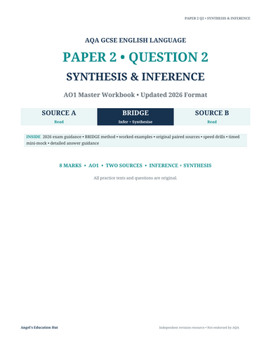 AQA GCSE English Language Paper 2 Question 2 Workbook | Synthesis & Inference AO1 | 2026