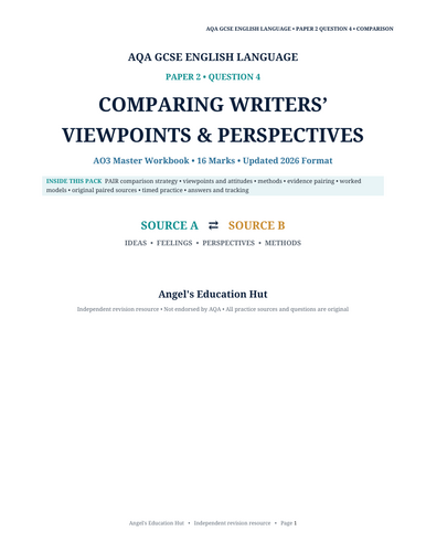 AQA GCSE English Language Paper 2 Question 4 Workbook | Comparing ...