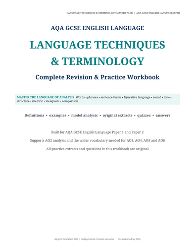 AQA GCSE English Language Techniques & Terminology Workbook | AO2 ...