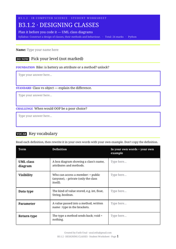 IB Computer Science 2027 – B3.1.2 Designing Classes – Lesson ...