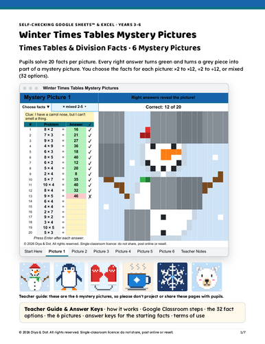 Winter Times Tables Mystery Pictures | Teaching Resources
