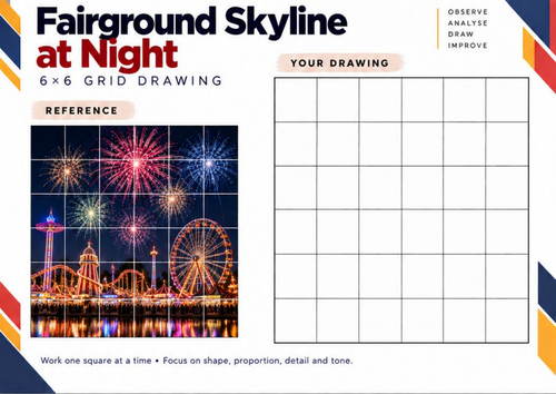 Fairground Skyline at Night | Grid Drawing Worksheet | KS3 & KS4 Art ...