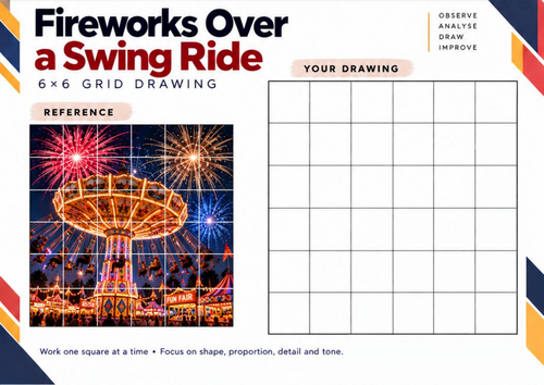 Fireworks Over a Swing Ride | Grid Drawing Worksheet | KS3 & KS4 Art ...