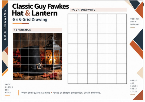 Guy Fawkes Hat and Lantern Grid Drawing Worksheet | Bonfire Night Art ...
