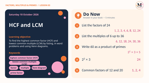HCF & LCM | Lesson & Activity | Teaching Resources