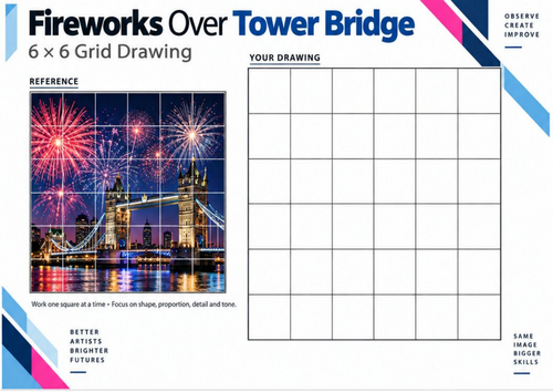 Fireworks Over Tower Bridge | Grid Drawing Worksheet | KS3 & KS4 Art ...