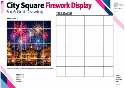 City Square Firework Display | Grid Drawing Worksheet | KS3 & KS4 Art ...