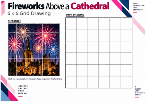 Fireworks Above a Cathedral | Architecture Grid Drawing Worksheet | KS3 ...