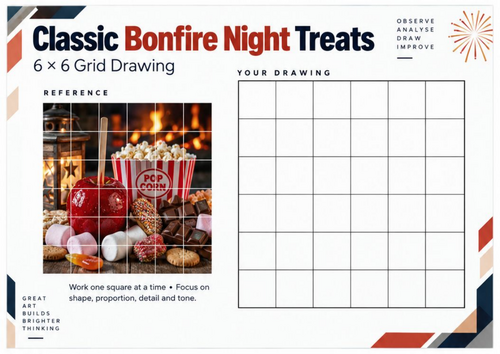 Bonfire Night Treats Grid Drawing Worksheets | 20 Art Activities | KS3 ...
